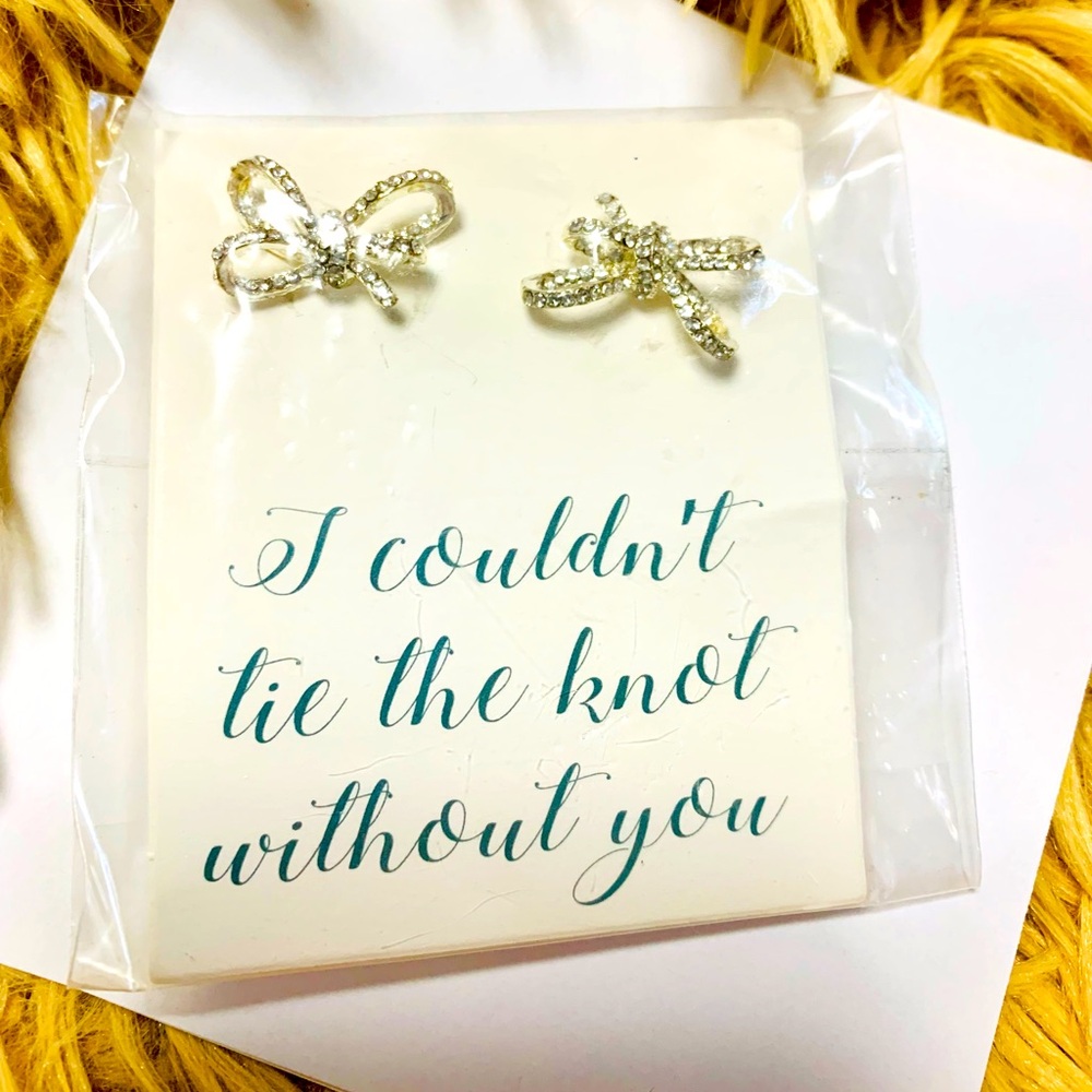 Elegant Silver rhinestone Bow knot Bridesmaids maid of honor Earrings